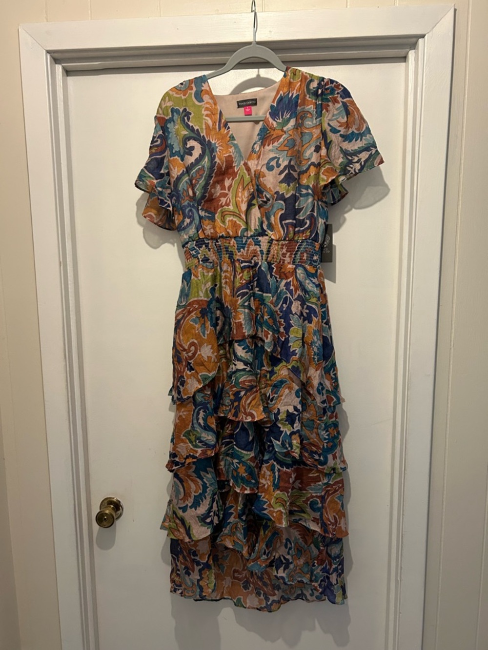 Vince Camuto Multicolor Paisley Tiered Ruffle Midi Dress